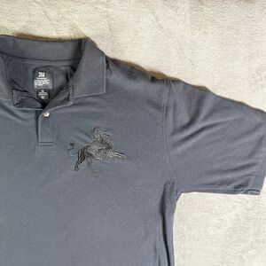 Pj Mark Rugby Style Polo Black Lion Polo Shirt XL Short Sleeve Mens #9 Y2K